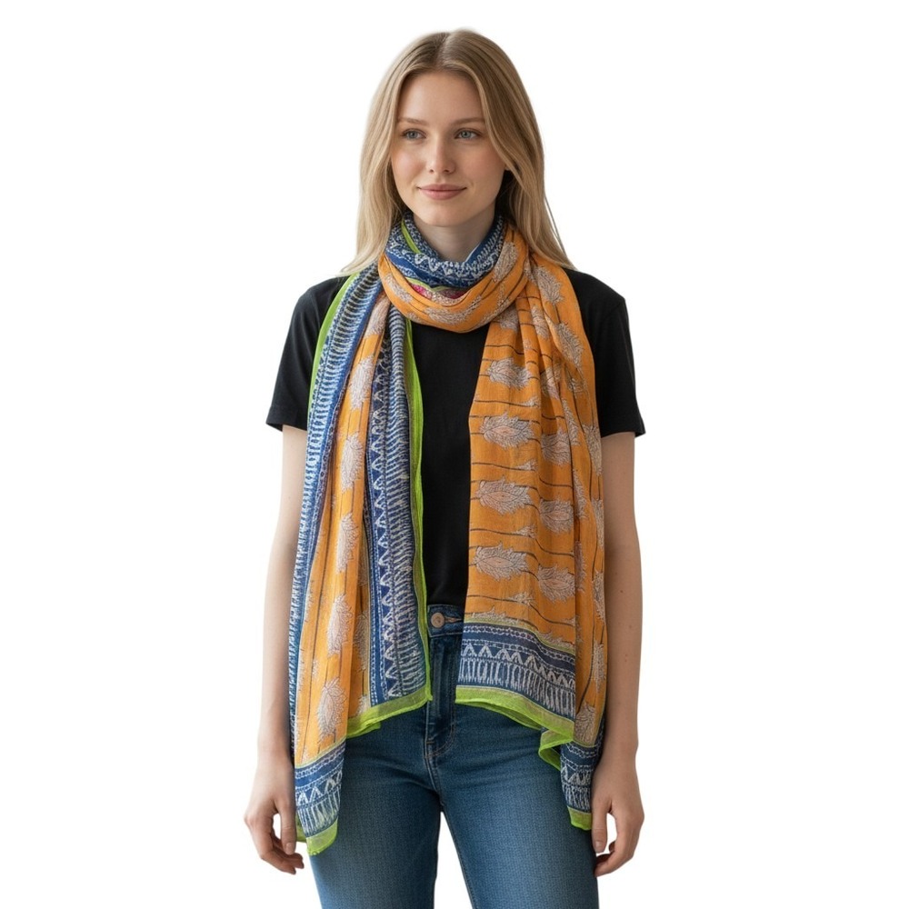 Khaadi Sheer‎ Long Rectangle Scarf Multicolor Lightweight Voile Dupatta Wrap